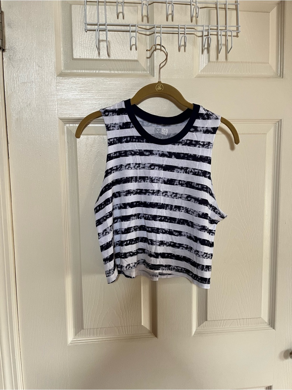 Nollie Navy& White Striped V-Neck Crop Tank